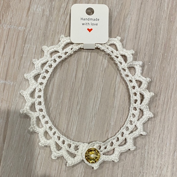 Handmade Jewelry - Crochet Choker Necklace with Yellow Gem Handmade